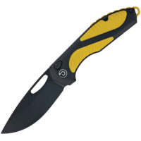 Defcon 1002BKYL Black Fang Lite Black MagnaCut Drop Point Button Lock Knife Black/Yellow G10 Handles