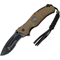 USMC 1020BT Reaper Black Assisted Opening Part Serrated Spear Point Linerlock Folding Pocket Knife