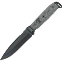 TOPS H01 Mohawk Hunter Fixed Black Traction Coated Blade Knife with Black Linen Micarta Handles