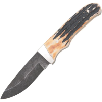 Bear & Son 549D Pro Skinner Fixed Damascus Drop Point Blade Knife with India Stag Bone Handle