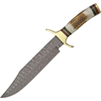 Damascus 1032 Bowie Fixed Damascus Steel Blade Knife with Round Design Stag Handle