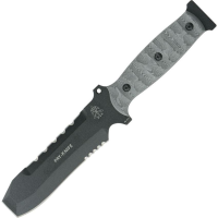 TOPS TPK001 Pry Fixed Black Traction Coating Blade Knife with Black Linen Micarta Handles