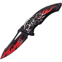 Dark Side 034RD Skull Flame Red Assisted Opening Linerlock Folding Pocket Knife