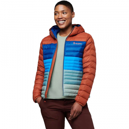 Cotopaxi Women's Fuego Down Hooded Colorblock Jacket - Spice / Pacific