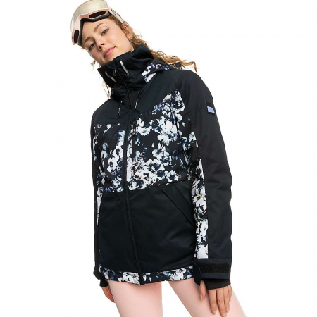 Roxy Women's Presence Parka Jacket - True Black Black Flowers