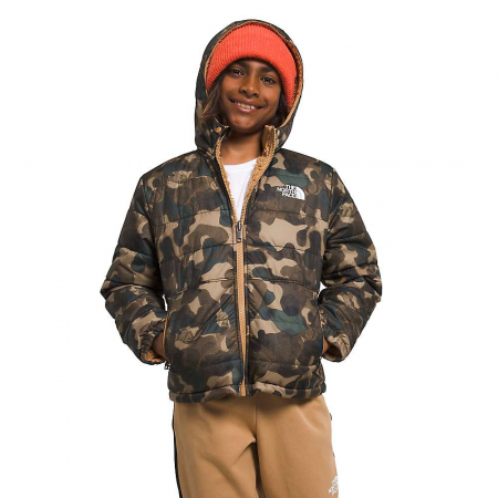 The North Face Boys' Reversible Mt Chimbo Full Zip Hooded Jacket - Utility Brown Camo Texture Small Print