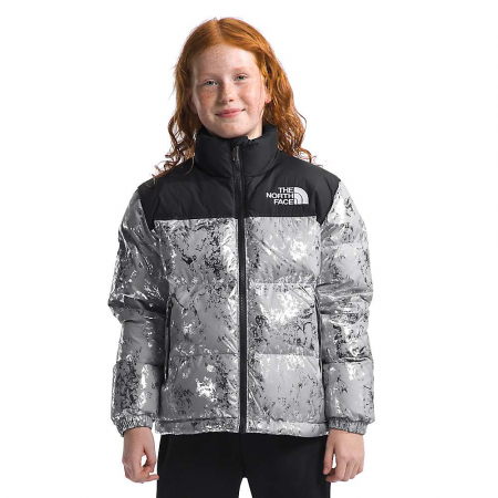 The North Face Kids' 1996 Retro Nuptse Jacket - Meld Grey Nature Texture Metallic Print