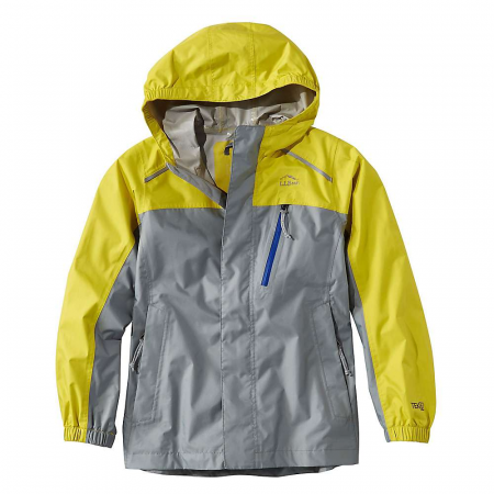 L.L.Bean Kids' Color Block Trail Model Rain Jacket - Large 14-16 - Grey Pebble / Yellow Sun