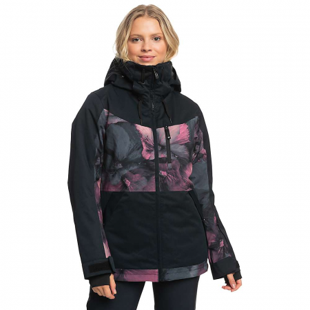 Roxy Women's Presence Parka Jacket - True Black Pansy Pansy