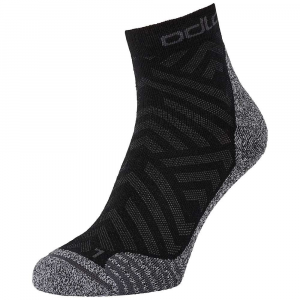 Odlo Active Warm Hike Graphic Micro Crew Sock - 45-47 - Black / Odlo Steel Grey