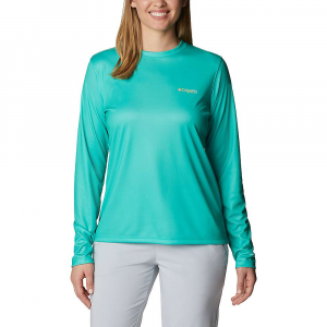 Columbia Women's Tidal Tee PFG Fish Flag LS Shirt - Medium - Electric Turquoise / Sun Glow Gradient