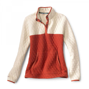 Orvis Women's Outdoor Quilted Quarter Snap Colorblock Sweatshirt - Medium - Oatmeal / Bourbon