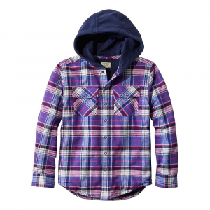 L.L.Bean Kids' Fleece Lined Flannel Plaid Hooded Shirt - Large 14-16 - Wild Aster