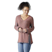 Smartwool Women's Shadow Pine V-Neck Rib Sweater - Small - Sparrow Heather / Sunset Coral Heather