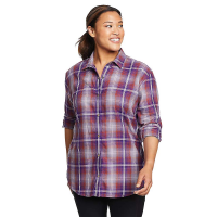 Eddie Bauer Women's Fremont Flannel Snap Front Tunic LS Shirt - Medium - Deep Lilac