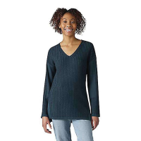Smartwool Women's Shadow Pine V-Neck Rib Sweater - Large - Sparrow Heather / Sunset Coral Heather