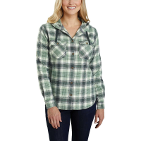 Carhartt Women's Relaxed Fit Flannel Hooded Plaid Shirt - XS - Fog Green