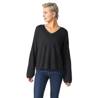Smartwool Women's Shadow Pine Cable V-Neck Sweater - Large - Black Cherry Heather