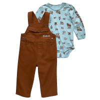 Carhartt Infant Girls' Woodland Printed LS Bodysuit and Canvas Overall - 24M - Carhartt Brown