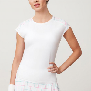 Fila Windowpane Cap Sleeve Top Women's Tennis Apparel White/White Windowpane Print