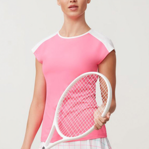 Fila Windowpane Cap Sleeve Top Women's Tennis Apparel Miami Pink/White