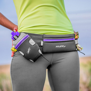 Fitletic Fully Loaded Water and Gel Belt Hydration Belts & Water Bottles Black with Purple