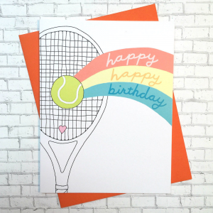 Racquet Smash Birthday Card Tennis Gifts & Novelties Racquet Rainbow