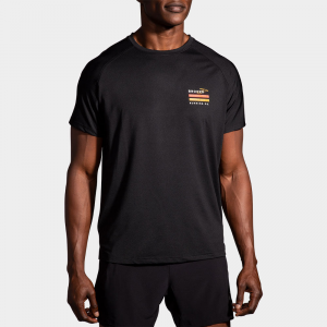 Brooks Run Within Short Sleeve Men's Running Apparel Black/Sprinter Stripe