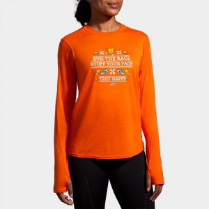 Brooks Distance Graphic Long Sleeve Women's Running Apparel Orange/Trot Happy