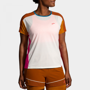 Brooks Sprint Free Short Sleeve 2.0 Women's Running Apparel Lightest Sky/Ochre/Fuchsia