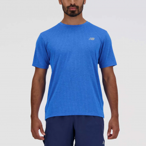 New Balance Athletics T-Shirt Men's Running Apparel Blue Oasis Heather