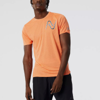 New Balance Graphic Impact Run Short Sleeve Men's Running Apparel Vibrant Orange Heatherr