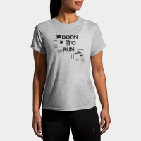 Brooks Distance Graphic Short Sleeve Spring 2022 Women's Running Apparel Heather Ash/Born To Run