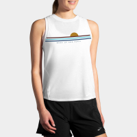 Brooks Distance Graphic Tank Spring 2022 Women's Running Apparel White/Wake Up & Run