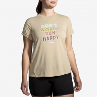 Brooks Distance Graphic Short Sleeve Spring 2022 Women's Running Apparel Heather Oatmeal/Don't Worry