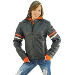 Orange Stripe Vented Motorcycle Jacket w/Hoodie #L6554HZO