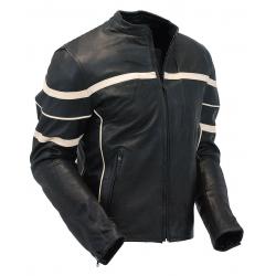 Men's Cream Stripe Vented Racer Motorcycle Jacket w/Armor #M2532AVZC