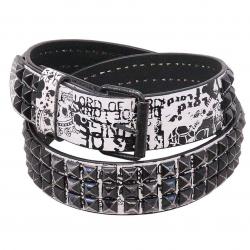 3 Row Vintage Black Pyramid Studded Leather Belt - SPECIAL #BT8143PYKW