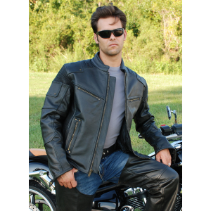 Men's Ultimate Black Racer Vented Motorcycle Jacket w/Concealed Pockets #M6633RVZK