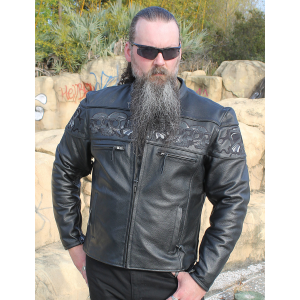 Ultra Premium Leather Reflective Skull Jacket w/Concealed Pocket #M15000GZSK