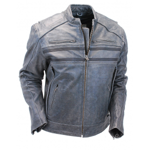 Vintage Gray Leather Motorcycle Jacket w/CCW Pockets & Venting #M6621VGGY