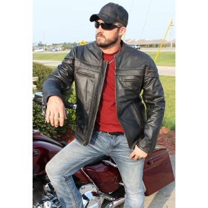 Dark Vintage Brown Leather Vented Motorcycle Jacket w/Concealed Pockets #MA6037VZN