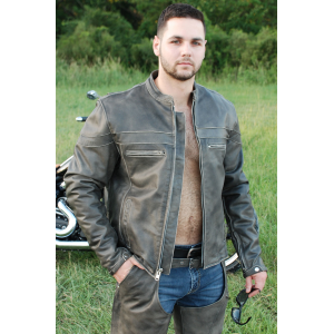 Vintage Brown Leather Vented Motorcycle Jacket - Scooter Style #MA4170ZDN