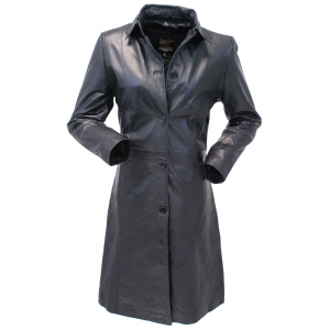 Extra Long Button Down Lambskin Leather Coat for Women #L1401398ZK