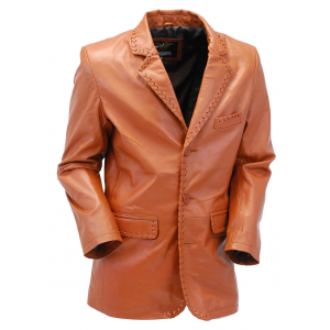 Light Brown Whip Stitch Lambskin Leather Blazer #M17083TN