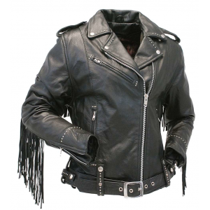 Ladies Stud & Fringe Leather Jacket #L9028ZSFK