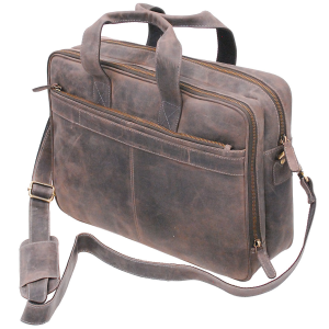 4" Deep Vintage Gray/Black Leather Laptop Briefcase #BC163130K