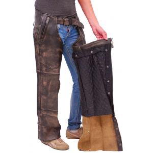 4 Pocket Vintage Distressed Brown Leather Chaps w/Removable Lining #CA5500ZDN