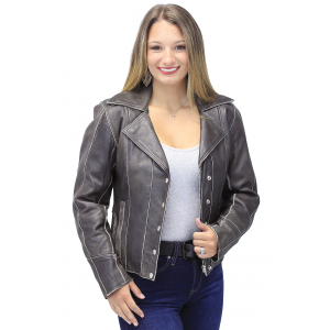 Vintage Leather Motorcycle Jacket for Women #LA4040ZRDN