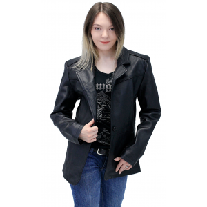 Single Button Black Premium Leather Blazer for Women #L1401510K